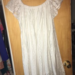 Off the shoulder lace mini swing dress